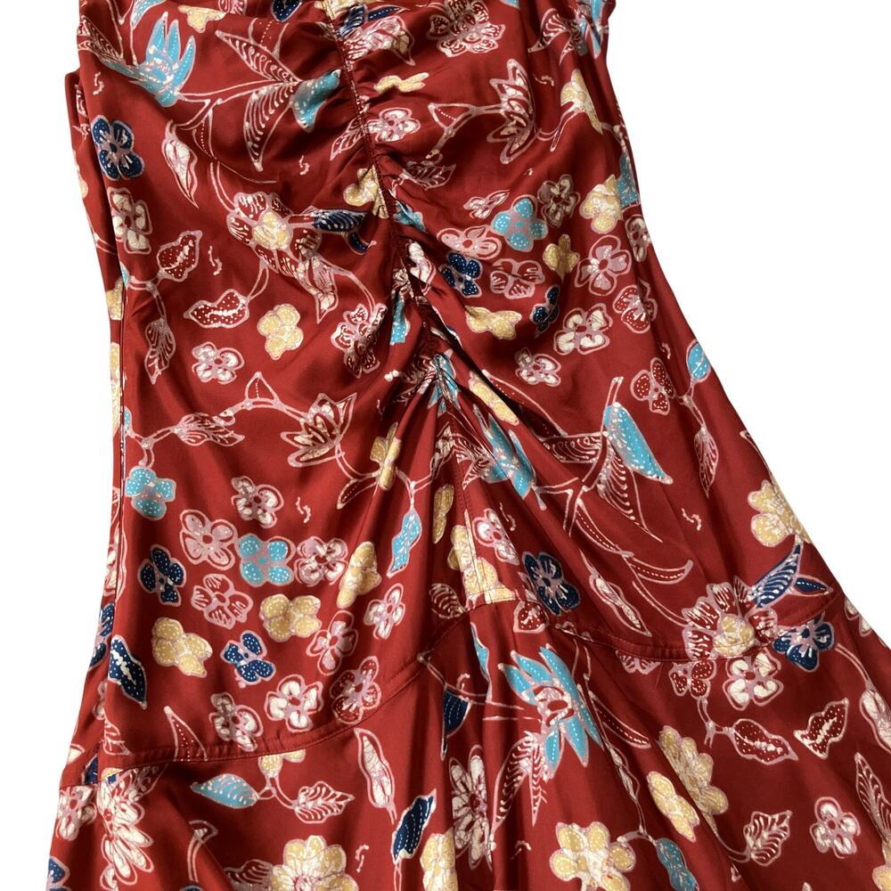 NEW Ulla Johnson Alma Asymmetric Ruched Silk Dress In Anemone Size 14 - Picture 5 of 10